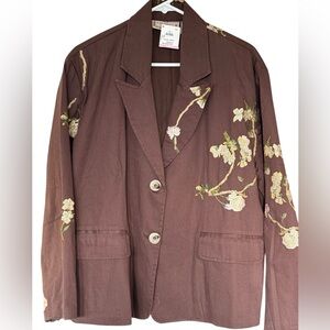 LIFE STYLE WOMAN Brown Blazer w/Floral Embroidery from Witch’s Estate Sale w/tag